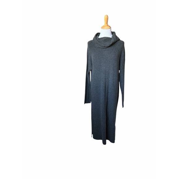 NWT Medium Old Navy Gray Shaker-Stitch Turtleneck Midi Long Sleeve Sweater Dress - Picture 6 of 7